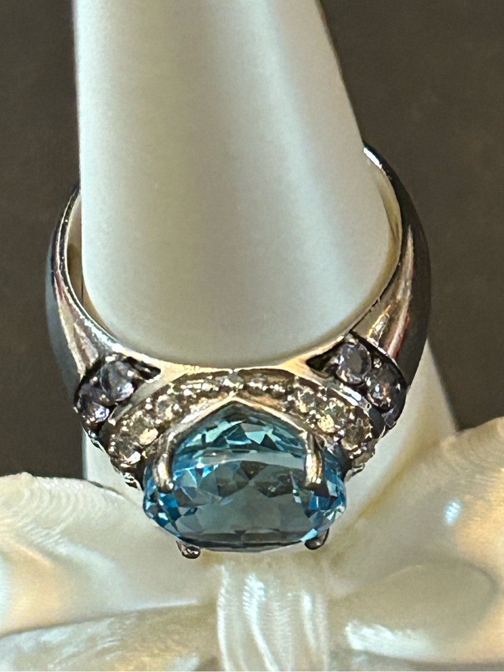 6.37CT Blue Topaz & .58CT Tanzanite w/.42CT White Topaz 925 Sterling Silver Ring - Picture 7 of 15